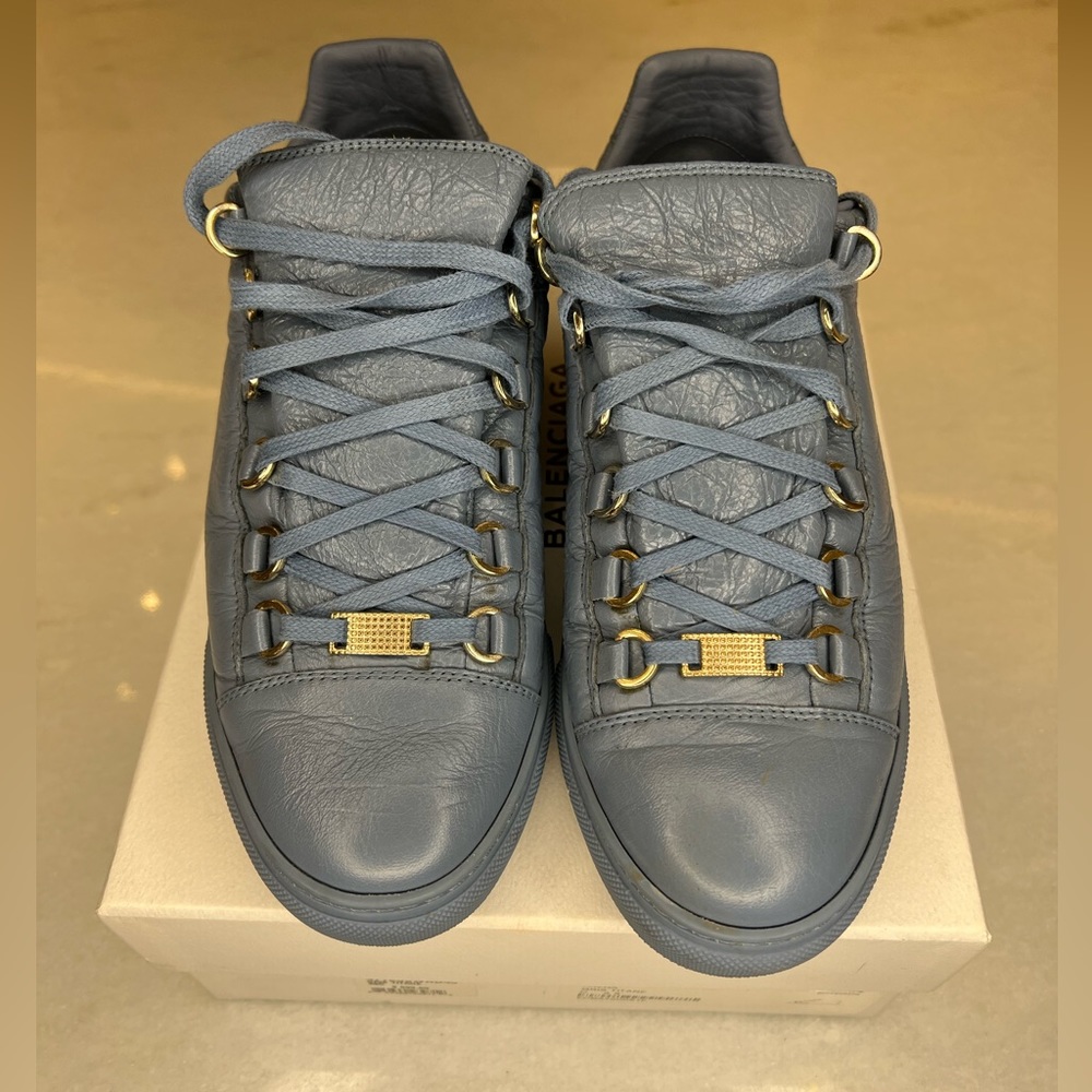 BALENCIAGA WOMENS SNEAKER PELLE ARENA GRIS TITANE TEAL SZ EU 39C - Picture 3 of 11